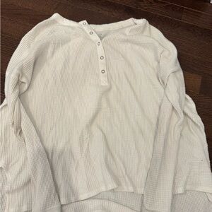 Aerie White Waffle Knit Henley Top